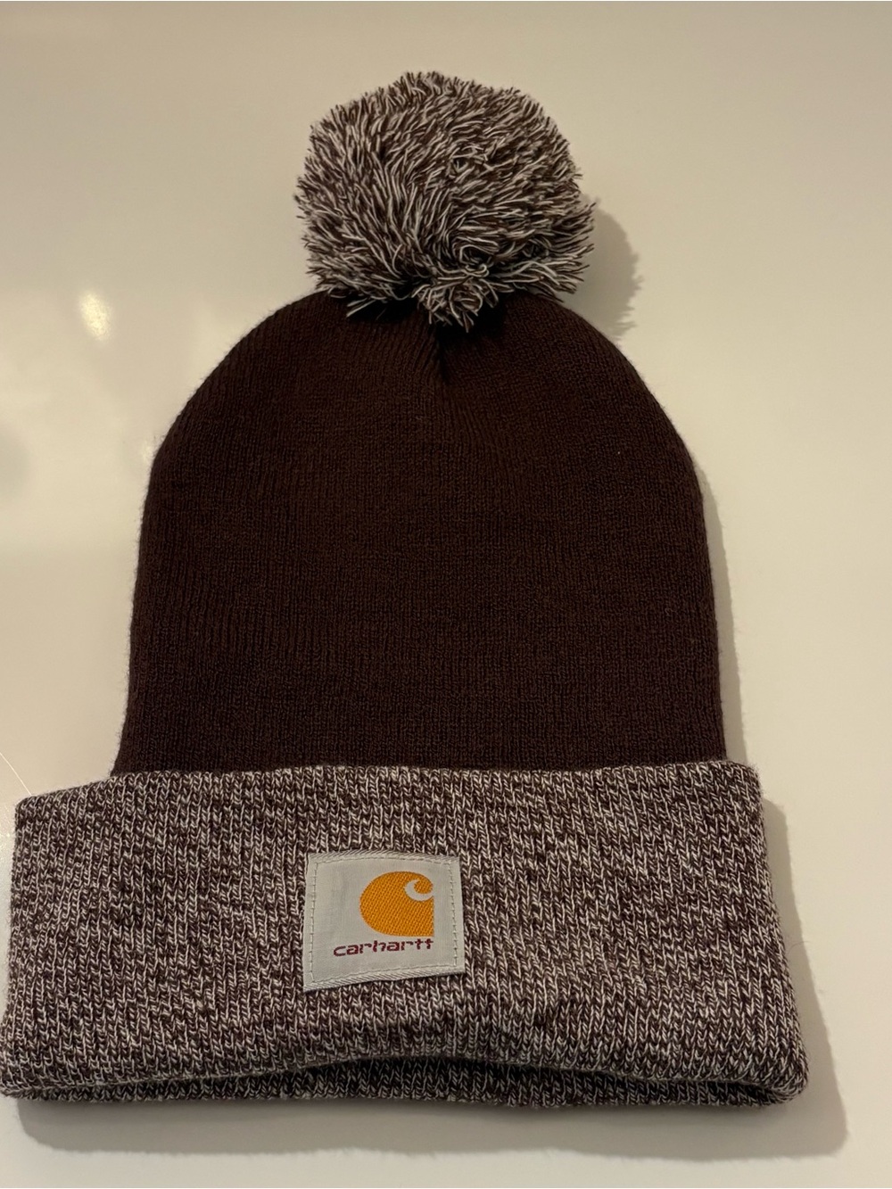 Carhartt Burgundy and White Cozy Cuffed Pom Beanie